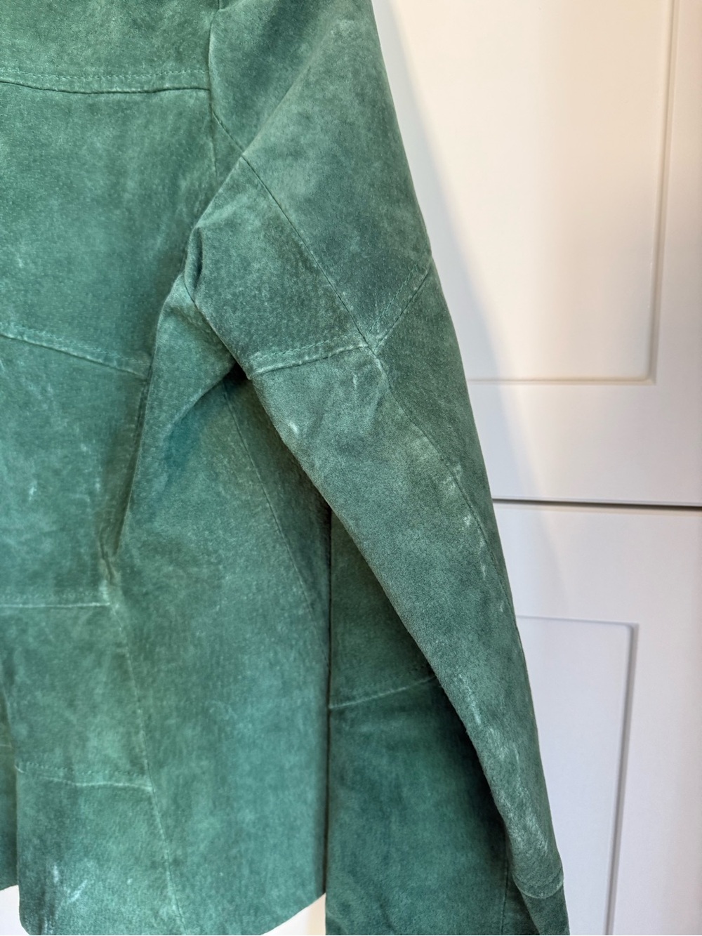 Guillaume Genuine Suede Leather Collarless Zip Front Jacket Emerald Green Size S - Picture 5 of 8